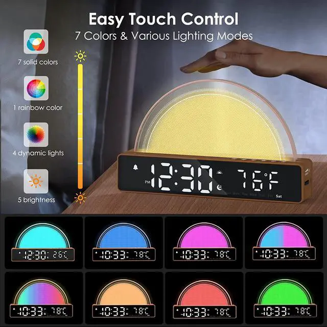 Alt view image 4 of 7 - Sunrise Alarm Clock, Wake Up Light Dawn Simulator, Bedside Lamp Color Night Light with USB Charger, Sleep Aid, Loud Sunlight Alarm Clock for Heavy Sleepers Adults, Gift for Kids Teens Boys Girls