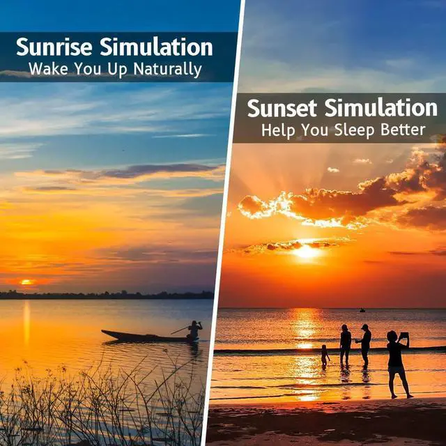 Alt view image 3 of 7 - Wake Up Light Sunrise Alarm Clock with Sunrise Sunset Simulation 23 Nature Sleep Sounds 13 Colors Night Light Dual Alarms Snooze Function Sleep Aid for Heavy Sleepers Kids Adults (Black)