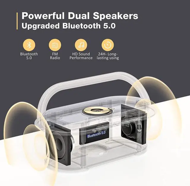Alt view image 5 of 7 - 2023 Newest Bluetooth Speaker with Digital Alarm Clock, Wireless Charger, FM Clock Radio, Adjustable LED Night Light, Dual Wireless Speakers,2500mAh Battery for Bedroom,Home, Adaptor (Gray)