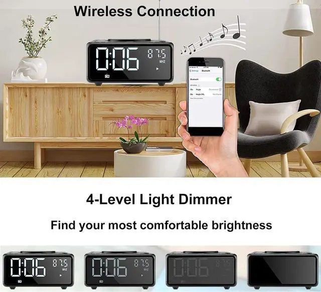 Alt view image 6 of 7 - CD Player Alarm Clock Radio Combo, Bluetooth CD Boombox, Qi Certified Fast Wireless Charger,Support CD/MP3/AUX/USB/FM Radio, CD Players for Home with Remote Control, Large Display, Dimmer