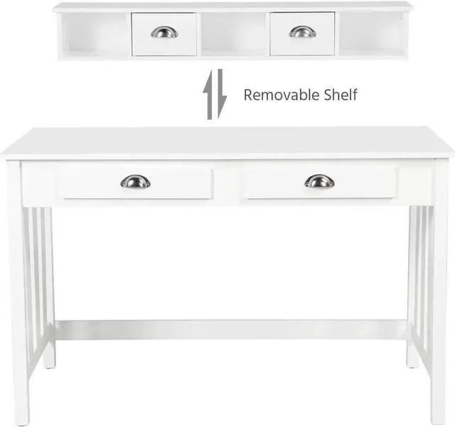 Alt view image 6 of 7 - Topeakmart Computer Desk with 4 Drawers and Removable Floating Organizer, Home Office Desk Writing Studying Desk with Large Tabletop, Modern Workstation Gaming Table Secretary Desk for Office, White