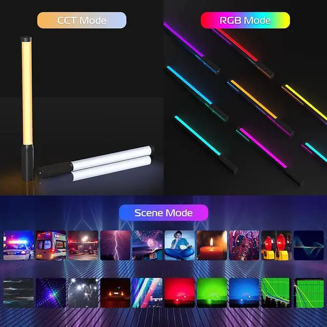 Alt view image 2 of 7 - ULANZI VL119 Handheld Light Wand, 360° RGB LED Video Light Stick for Photography, 2600mAh Rechargeable Tube Light for Video Shooting, 2500-9000K Dimmable Camera Light with LCD