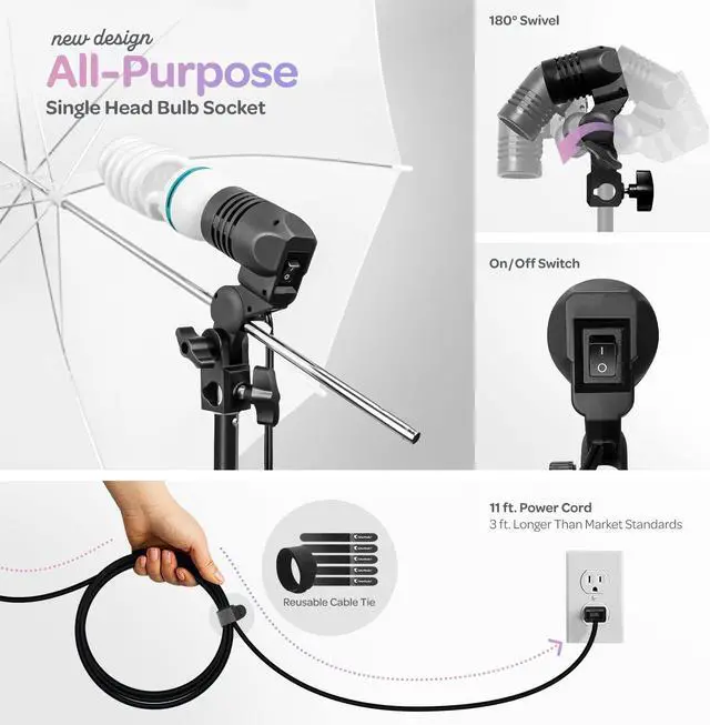 Alt view image 4 of 6 - LimoStudio, 700W Output Lighting Series, LMS103, Soft Continuous Lighting Kit for White and Black Umbrella Reflector with Accessory and Carry Bag