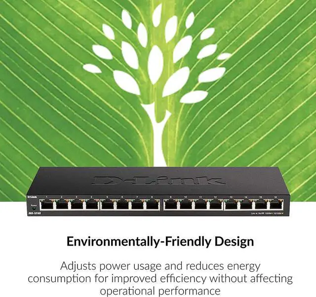 Alt view image 4 of 7 - D-Link Ethernet Switch, 16 Port Gigabit Slim Switch Plug and Play, Unmanaged, Metal Housing, Quiet Fanless Design, IEEE 802.3az EEE, 5-Year Limited Warranty (DGS-1016S) Black, Welcome to consult