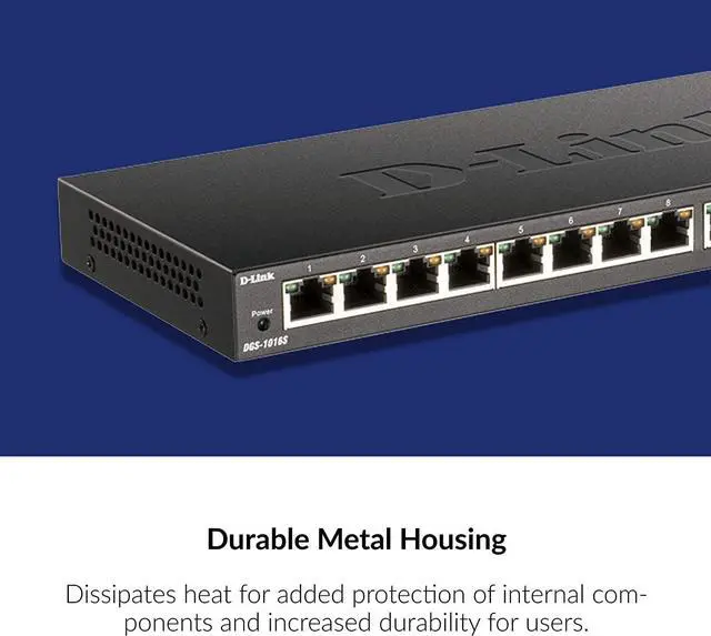 Alt view image 5 of 7 - D-Link Ethernet Switch, 16 Port Gigabit Slim Switch Plug and Play, Unmanaged, Metal Housing, Quiet Fanless Design, IEEE 802.3az EEE, 5-Year Limited Warranty (DGS-1016S) Black, Welcome to consult