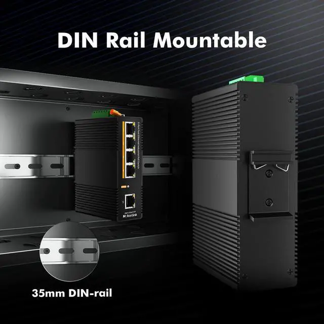 Alt view image 7 of 7 - MokerLink 5 Port PoE Industrial DIN-Rail Network Switch, 60W IEEE802.3af/at PoE Power, 10/100Mbps Fast Ethernet, IP40 Rated Network Switch (-40 to 185°F), with UL Power Supply