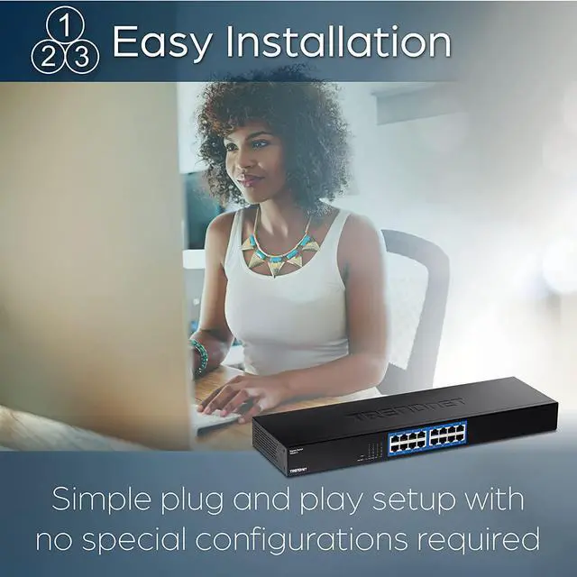 Alt view image 3 of 7 - TRENDnet 16-Port Gigabit Switch, TEG-S17, 16 x Gigabit RJ-45 Ports, 32Gbps Switching Capacity, Fanless Design, Metal Enclosure, Internal Power Supply, Lifetime Protection, Black