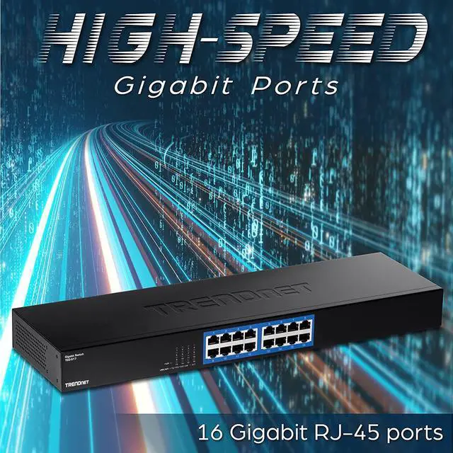 Alt view image 5 of 7 - TRENDnet 16-Port Gigabit Switch, TEG-S17, 16 x Gigabit RJ-45 Ports, 32Gbps Switching Capacity, Fanless Design, Metal Enclosure, Internal Power Supply, Lifetime Protection, Black