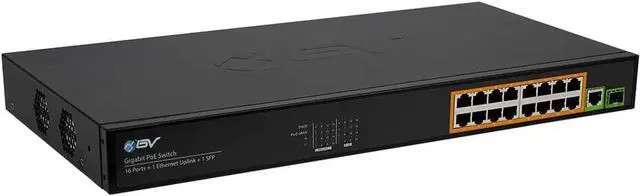 Main image of BV-Tech 16 Ports PoE+ Switch (16 Gigabit Ethernet Ports | 1 Ethernet +1 SFP Uplink) -230W - Fanless Desktop Design, Sturdy Metal Housing - 802.3af/at