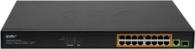 Alt view image 2 of 5 - BV-Tech 16 Ports PoE+ Switch (16 Gigabit Ethernet Ports | 1 Ethernet +1 SFP Uplink) -230W - Fanless Desktop Design, Sturdy Metal Housing - 802.3af/at