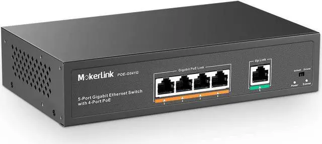 Main image of MokerLink 5 Port Gigabit POE Switch, with 4 POE+ Ports 1000Mbps, 78W IEEE802.3af/at, Unmanaged Plug and Play, Sturdy Metal Fanless