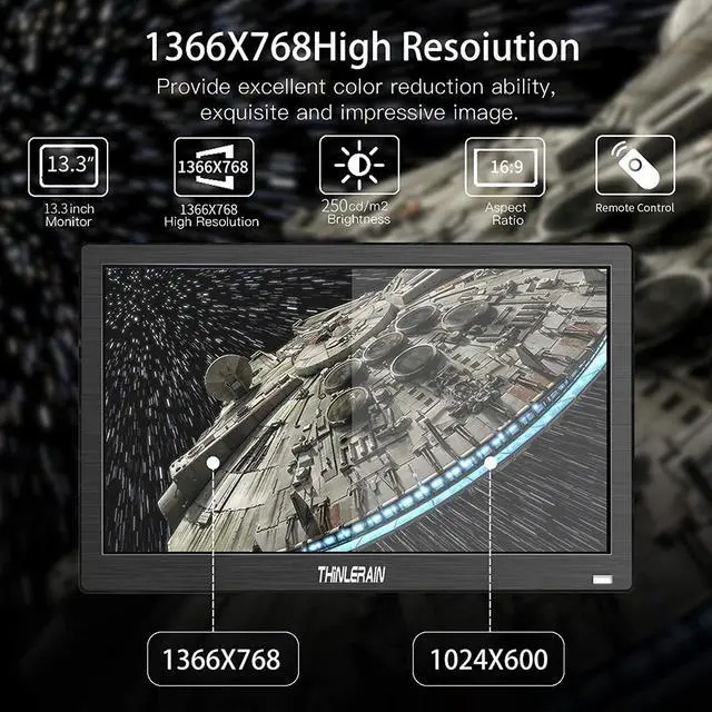 Alt view image 2 of 6 - 13.3 inch Small PC Monitor Mini Monitor HDMI Monitor 1366x768 LED Monitor Support HDMI VGA AV BNC USB Intput, for Fire Stick, Computer, Kitchen Monitor, Built-in Speaker
