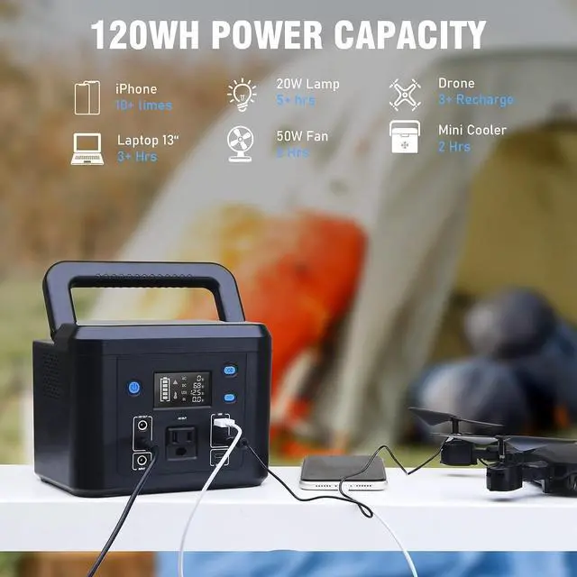 Alt view image 7 of 7 - 200W Portable Power Station, Powkey 120Wh/33,000mAh Power Bank with AC Outlet, 110V 6 Outputs Solar Generator External Battery Pack with LED Light for Home Use and Outdoor Camping
