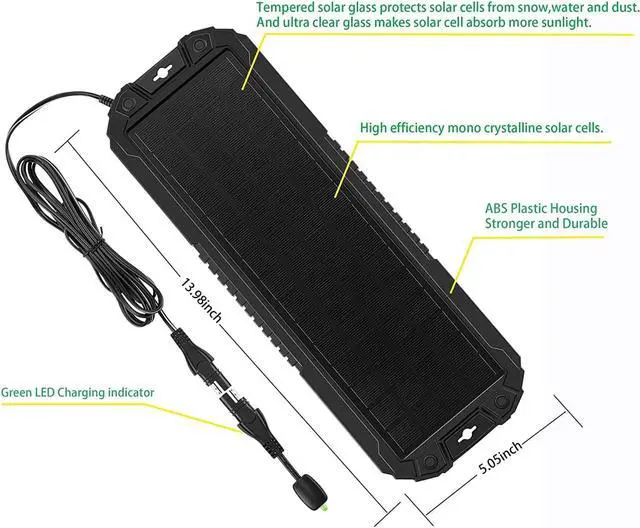 Alt view image 2 of 7 - Solar Panel Car Battery Trickle Charger & Maintainer 5W 12V Solar Power Charger kit Waterproof for Car Automotive RV Marine Boat Truck Motorcycle Trailer Tractor Powersports Snowmobiles