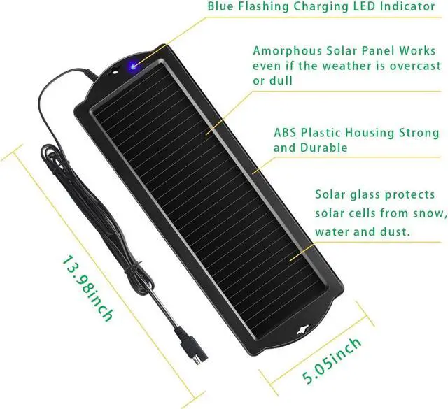 Alt view image 2 of 7 - Car Battery Trickle Charger & Maintainer 12V Solar Panel Power Battery Charger With Cigarette Lighter Plug Battery Clamp For Car Automotive Motorcycle Boat Marine Snowmobile Watercraft RV