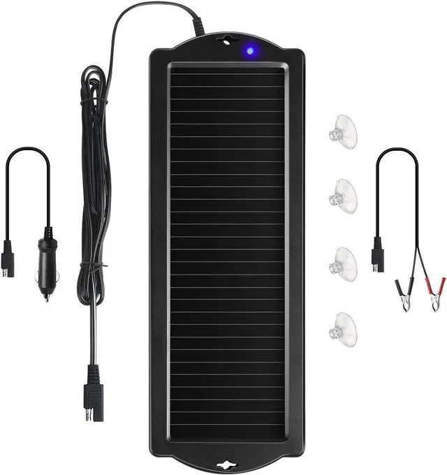Main image of Car Battery Trickle Charger & Maintainer 12V Solar Panel Power Battery Charger With Cigarette Lighter Plug Battery Clamp For Car Automotive Motorcycle Boat Marine Snowmobile Watercraft RV