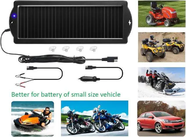 Alt view image 3 of 7 - Car Battery Trickle Charger & Maintainer 12V Solar Panel Power Battery Charger With Cigarette Lighter Plug Battery Clamp For Car Automotive Motorcycle Boat Marine Snowmobile Watercraft RV