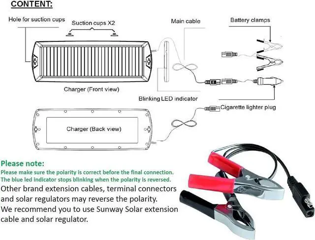 Alt view image 7 of 7 - Car Battery Trickle Charger & Maintainer 12V Solar Panel Power Battery Charger With Cigarette Lighter Plug Battery Clamp For Car Automotive Motorcycle Boat Marine Snowmobile Watercraft RV