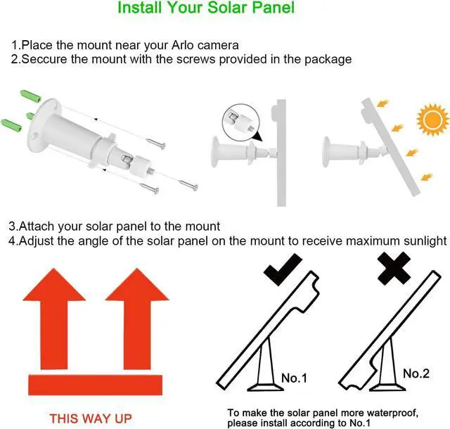 Alt view image 5 of 7 - iTODOS Solar Panel Compatible with Arlo Pro and Arlo Pro 2, 11.8Ft Outdoor Power Charging Cable and Adjustable Mount,Not for HD/Ultra/Pro3/Pro4-Silver