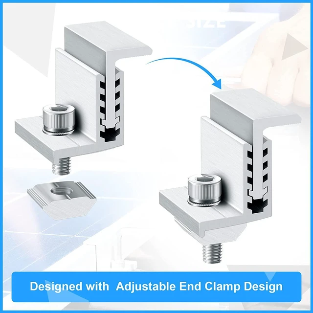 Alt view image 6 of 7 - 40-Pack Solar Panel End Clamp Mounting Kit Z Brackets, Mid Clamps, Aluminum Rail End Clamps & Grounding Gutter Hardware for PV Mounting System Installation