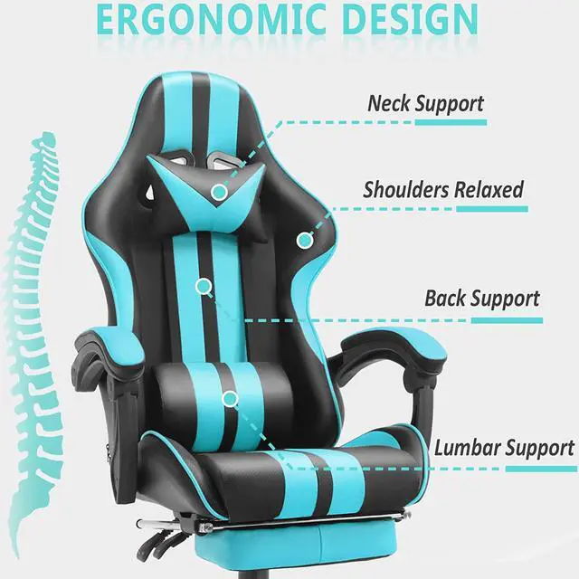 Alt view image 4 of 7 - Ferghana Miami Blue Gaming Chair, Gamer Chair, PC Gaming Chair, Ergonomic Gaming Chair, Computer Gaming Chair with for Adults Teens