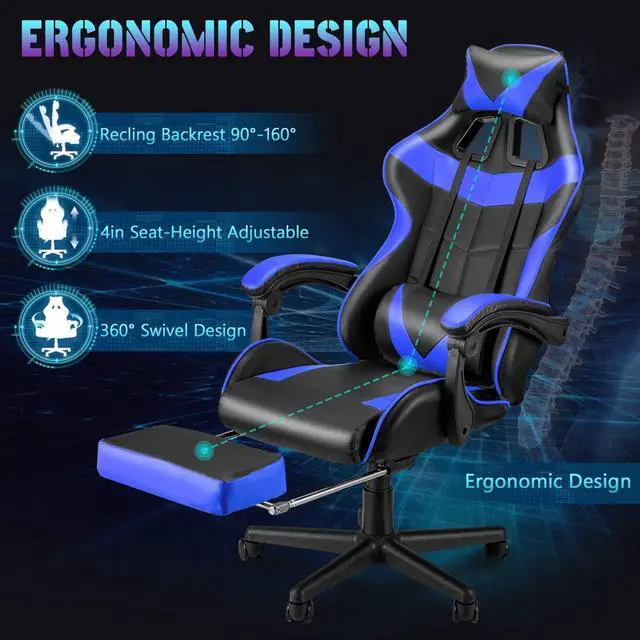 Alt view image 4 of 7 - Soontrans Blue Gaming Chair with Footrest,Gaming Computer Chair, Office Gaming Chair Ergonomic Gamer Chair with Height Adjustment,Headrest and Lumbar Support Gamer Chair(Storm Blue)
