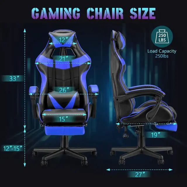 Alt view image 6 of 7 - Soontrans Blue Gaming Chair with Footrest,Gaming Computer Chair, Office Gaming Chair Ergonomic Gamer Chair with Height Adjustment,Headrest and Lumbar Support Gamer Chair(Storm Blue)