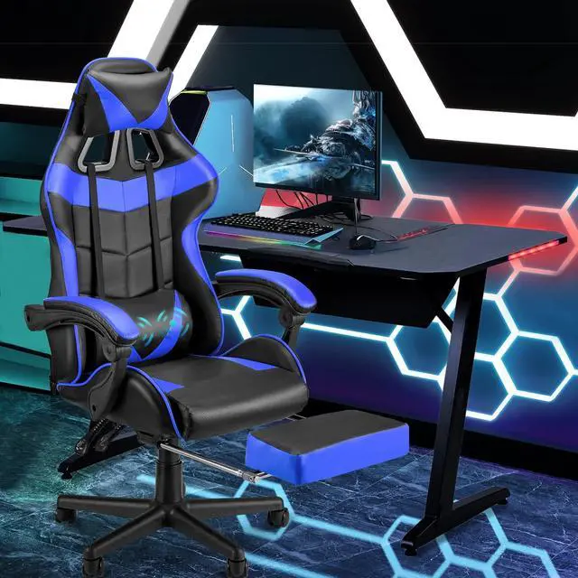 Alt view image 7 of 7 - Soontrans Blue Gaming Chair with Footrest,Gaming Computer Chair, Office Gaming Chair Ergonomic Gamer Chair with Height Adjustment,Headrest and Lumbar Support Gamer Chair(Storm Blue)