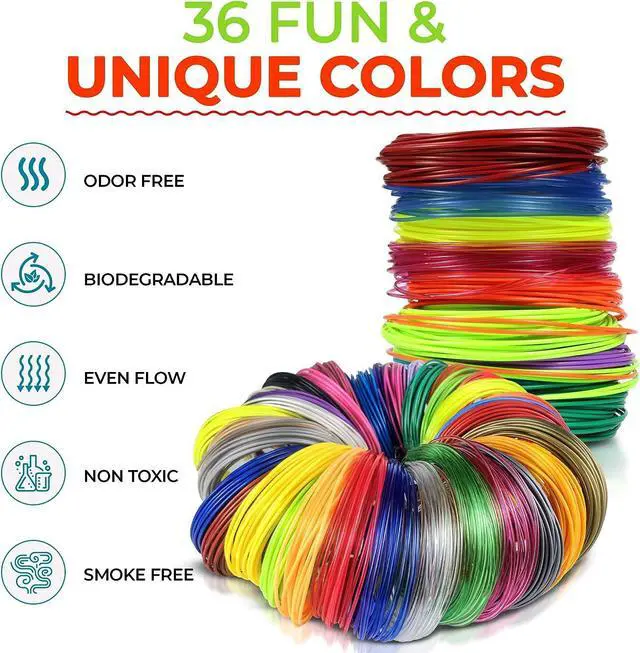 Alt view image 2 of 7 - 3D Pen Filament - 1.75mm PLA Plastic - 3D Pen Refills with Stencils - 360 Feet of Assorted Filament: 0.02mm Tolerance for 3D Drawing (3D Pen Not Included)