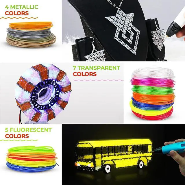 Alt view image 4 of 7 - 3D Pen Filament - 1.75mm PLA Plastic - 3D Pen Refills with Stencils - 360 Feet of Assorted Filament: 0.02mm Tolerance for 3D Drawing (3D Pen Not Included)