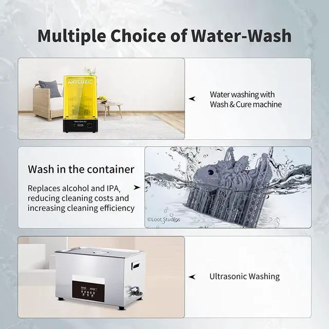 Alt view image 4 of 6 - ANYCUBIC Water Washable Resin, 3D Printer Resin with Low Viscosity and Fast Printing, 405nm High Precision UV-Curing 3D Resin, Photopolymer Resin for 8K Capable LCD DLP 3D Printing (Grey, 1kg)