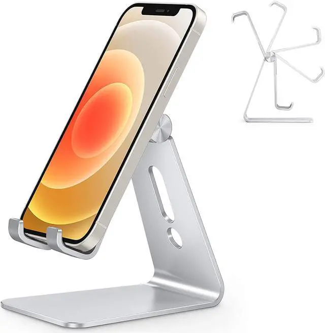 Main image of OMOTON Adjustable Cell Phone Stand, C2 Aluminum Desktop Phone Dock Holder Compatible with iPhone 11 Pro, SE, XR, 8 Plus 7 6, Samsung Galaxy, Google Pixel and More, Silver, Welcome to consult