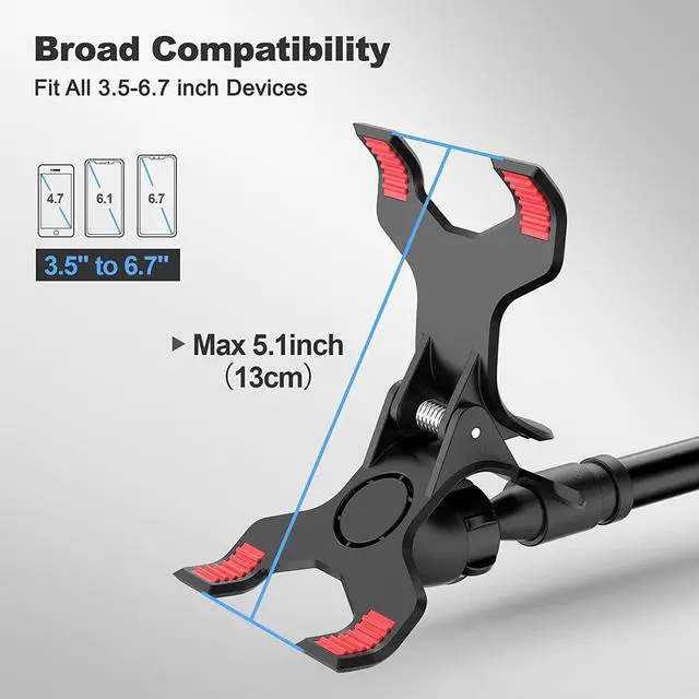 Alt view image 3 of 7 - Gooseneck Cell Phone Holder Universal 360 Flexible Phone Stand Lazy Bracket Mount Long Arms Clamp for Phone 13 Pro Xs Max XR X 8 7 6 6s Plus and Other 3.5~6.7 Device (Black)