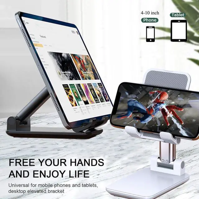 Alt view image 2 of 7 - Meetuo 2 Pcs Cell Phone Stand, Adjustable Angle Height Phone Stand for Desk, Fully Foldable/Portable Phone Holder, Compatible for iPhone 14/13/12/Smartphones, Welcome to consult