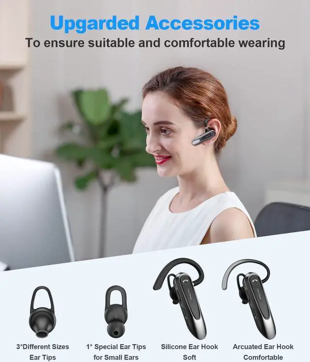 Alt view image 6 of 7 - Bluetooth Earpiece Wireless CVC8.0 Headset for Cell Phone Dual Mic Noise Canceling Handsfree Phone Earpiece with Mute 20Hrs Talk Time 180 Days Standby for iPhone Android Home Office Driving