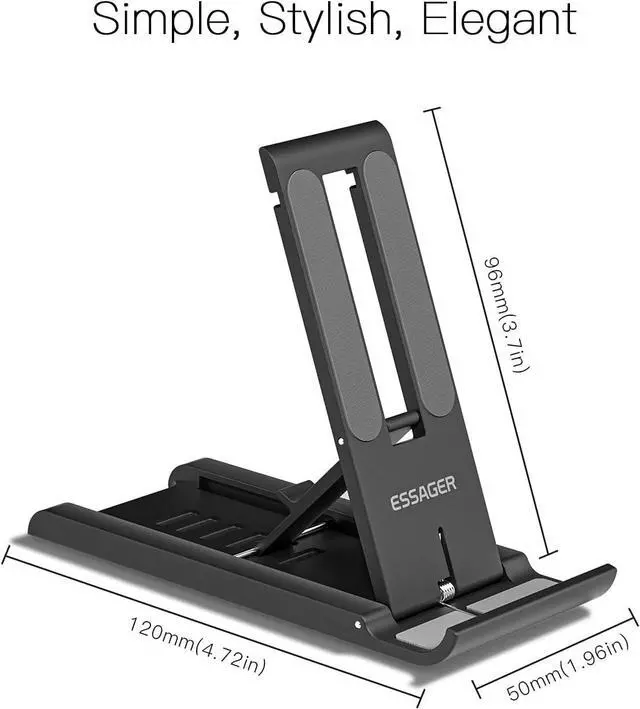 Alt view image 7 of 7 - ESSAGER 2 Pack Foldable Mini Cell Phone Stand, Adjustable Mobile Phone Holder for Desk Compatible with iPhone/Kindles/Smartphones (Black), Welcome to consult