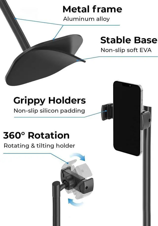 Alt view image 4 of 7 - Cooper ChatStand, Height Adjustable Cell Phone Stand for Desk | Cell Phone Holder, Desk Phone Stand for Recording, iPhone Stand for Desk Accessories, iPhone Phone Holder Stand Office (Night Black)
