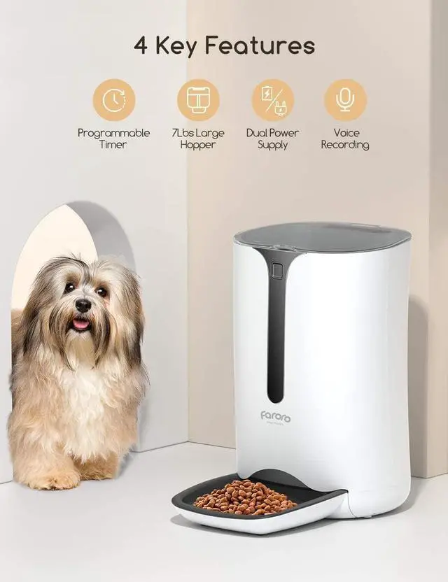 Alt view image 2 of 7 - Automatic Cat Feeder, Faroro Dog Food Dispenser for Small Pets with Distribution Alarms, Portion Control, Voice Recorder and Programmable Timer for up to 4 Meals per Day