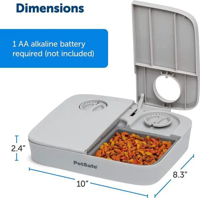 Alt view image 6 of 6 - Analog 2 Meal Programmable Pet Feeder, Automatic Dog and Cat Feeder - Dry or Semi-Moist Pet Food Dispenser, Slow Feed Portion Control (3 Cup/16 Ounce Total Capacity), Tamper-Resistant Design