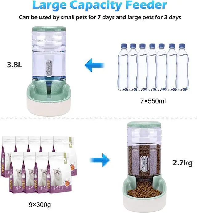 Alt view image 2 of 6 - Automatic Dog Cat Feeder and Water Dispenser Gravity Food Feeder and Waterer Set with Pet Food Bowl for Small Medium Dog Puppy Kitten, Large Capacity 1 Gallon x 2