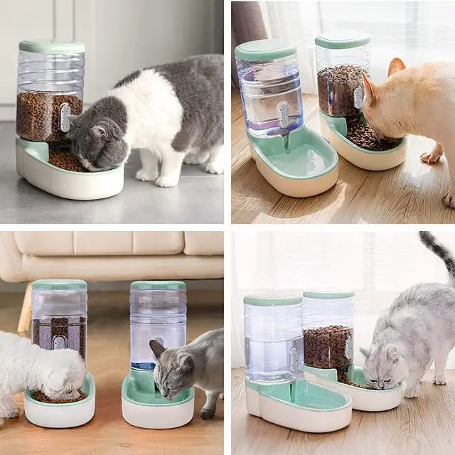 Alt view image 6 of 6 - Automatic Dog Cat Feeder and Water Dispenser Gravity Food Feeder and Waterer Set with Pet Food Bowl for Small Medium Dog Puppy Kitten, Large Capacity 1 Gallon x 2