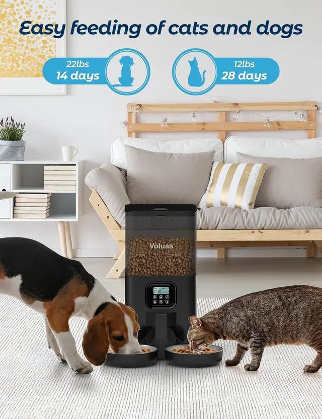 Alt view image 2 of 7 - Automatic Cat Feeders for Two Cats, Double Pet Feeder with 2 Stainless Steel Bowls,6L Timed Cat Feeder with Memory Function, Pet Food Dish