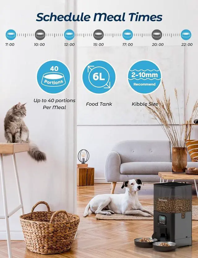 Alt view image 3 of 7 - Automatic Cat Feeders for Two Cats, Double Pet Feeder with 2 Stainless Steel Bowls,6L Timed Cat Feeder with Memory Function, Pet Food Dish