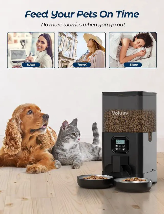 Alt view image 7 of 7 - Automatic Cat Feeders for Two Cats, Double Pet Feeder with 2 Stainless Steel Bowls,6L Timed Cat Feeder with Memory Function, Pet Food Dish
