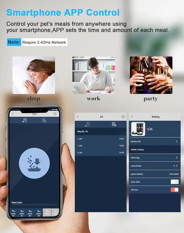 Alt view image 6 of 7 - Automatic Cat Feeder, WellToBe Pet Feeder Food Dispenser for Cat & Small Dog with Two-Way Splitter and Double Bowls, up to 6 Meals with Portion Control, Voice Recorder - Battery and Plug-in Power