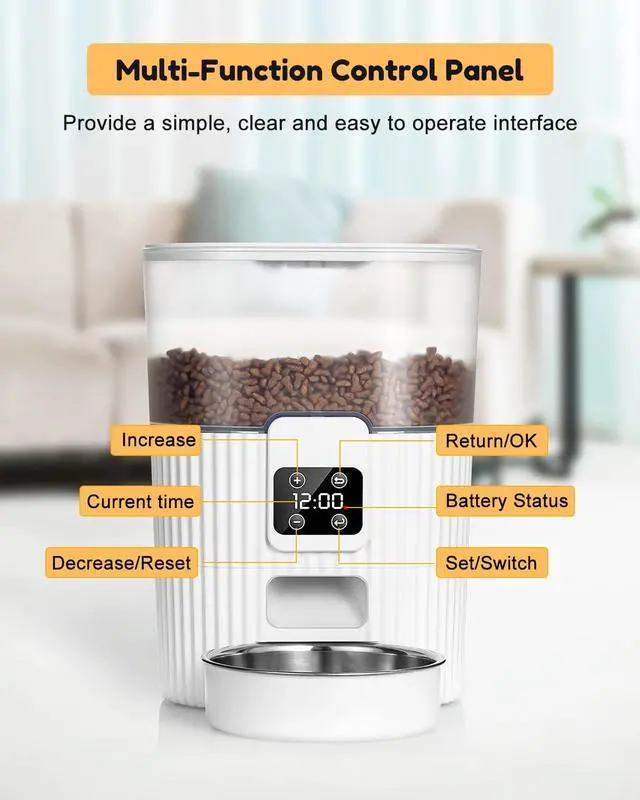 Alt view image 3 of 7 - Automatic-Cat-Feeder, 3.5L Pet Feeder with Dual Power Supply Auto Cat Dry Food Dispenser Dog Automatic Feeder with Desiccant & Stainless Steel Bowl