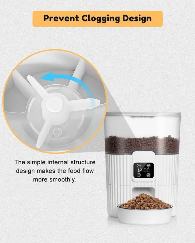 Alt view image 4 of 7 - Automatic-Cat-Feeder, 3.5L Pet Feeder with Dual Power Supply Auto Cat Dry Food Dispenser Dog Automatic Feeder with Desiccant & Stainless Steel Bowl