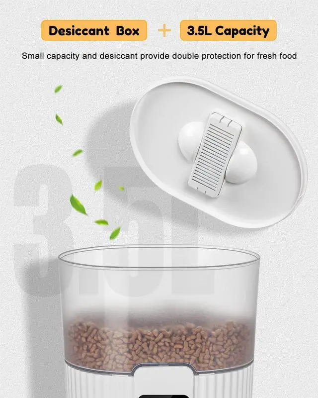Alt view image 6 of 7 - Automatic-Cat-Feeder, 3.5L Pet Feeder with Dual Power Supply Auto Cat Dry Food Dispenser Dog Automatic Feeder with Desiccant & Stainless Steel Bowl