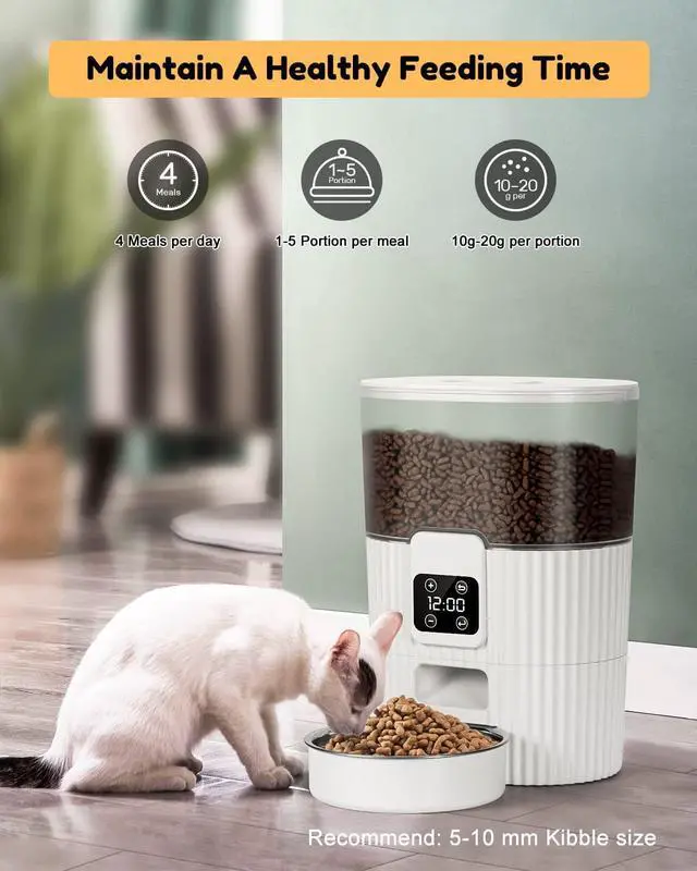 Alt view image 7 of 7 - Automatic-Cat-Feeder, 3.5L Pet Feeder with Dual Power Supply Auto Cat Dry Food Dispenser Dog Automatic Feeder with Desiccant & Stainless Steel Bowl
