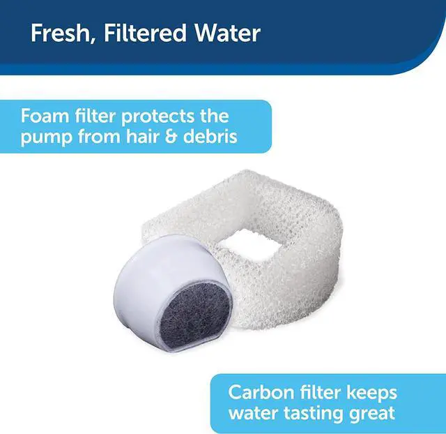 Alt view image 4 of 7 - PetSafe Drinkwell Pagoda Fountain - 70 oz Ceramic, White - Filters Incl. | 2 Free-Falling Water Streams Encourage Hydration, Open Bowl Design, Replaceable Carbon & Foam Filters